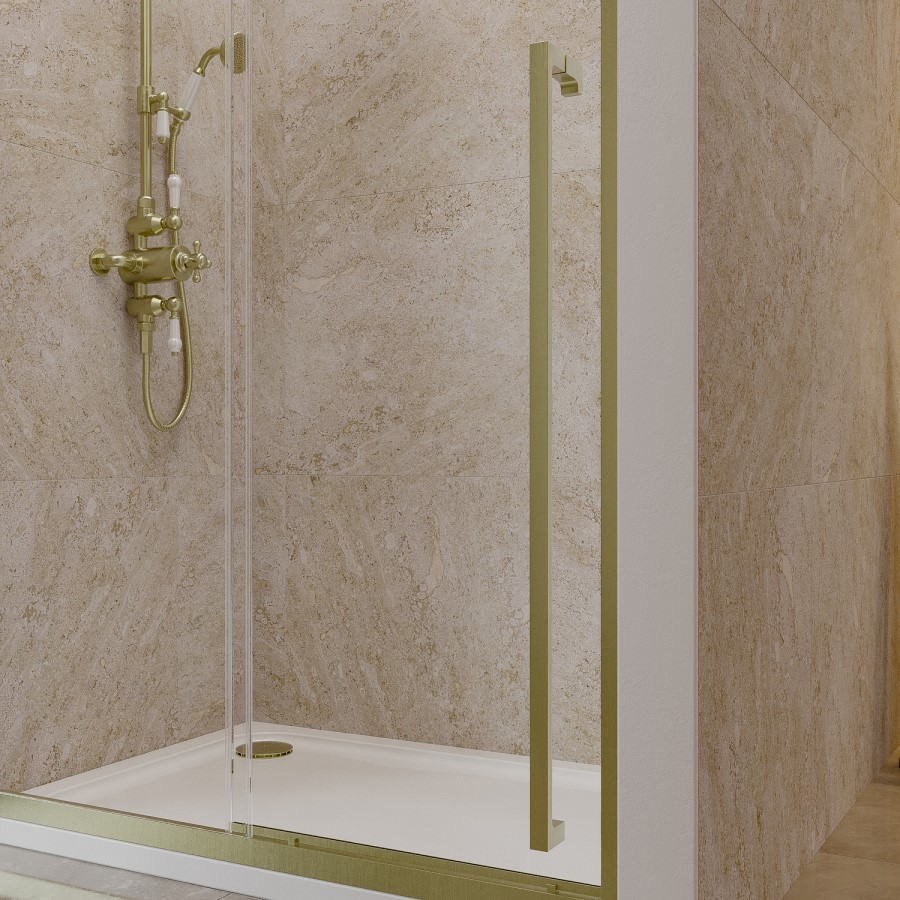 1000mm Brushed Brass Sliding Door Shower Enclosure 8mm Glass with Extended Handle - Pavo