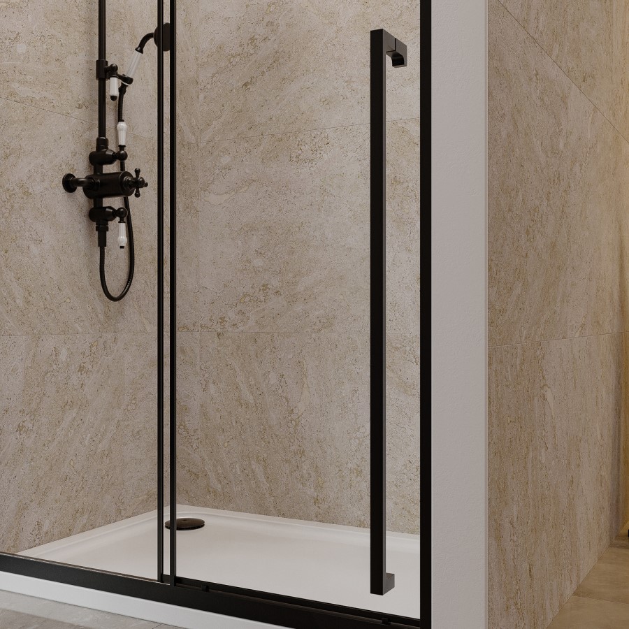 1000mm Black Sliding Door Shower Enclosure 8mm Glass with Extended Handle - Pavo