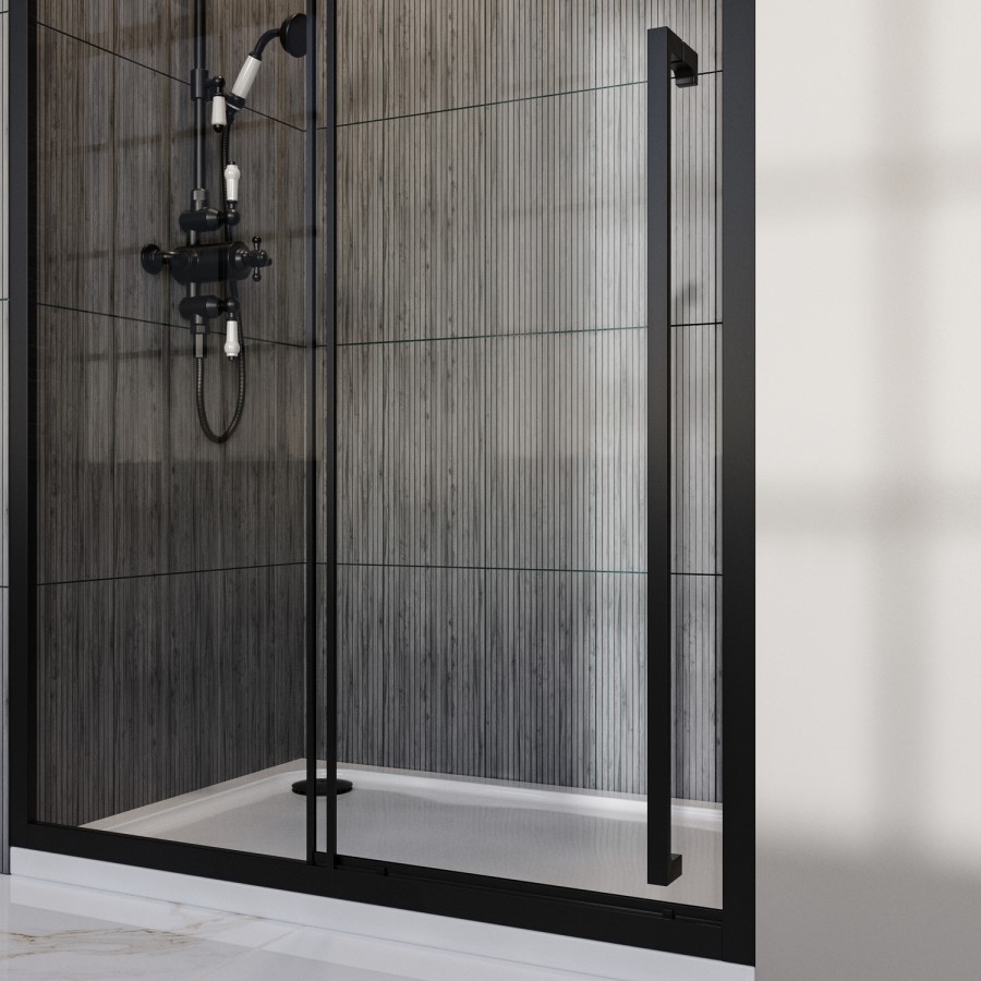 1000mm Black Sliding Door Shower Enclosure 8mm Glass with Extended Handle - Pavo