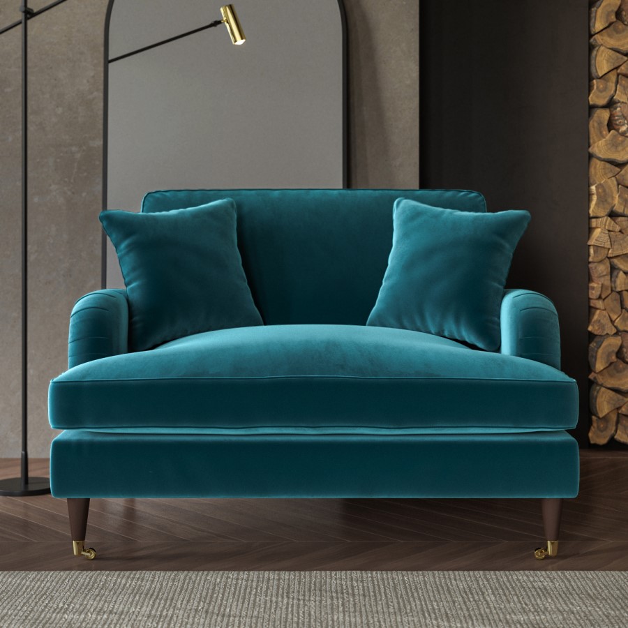 Teal Velvet Love Seat - Payton