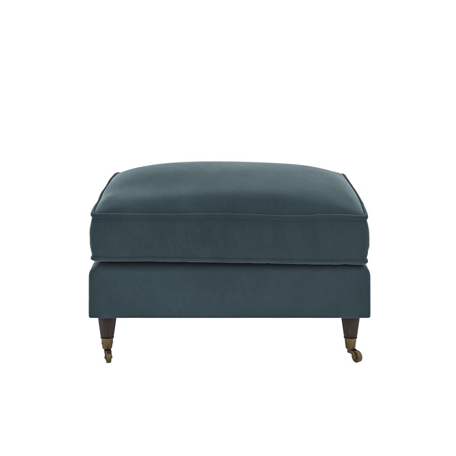 Large Blue Velvet Footstool - Payton