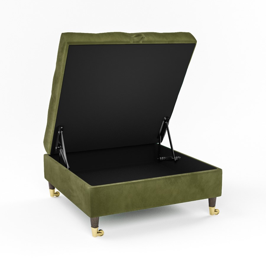 Large Olive Green Chesterfield Footstool with Storage - Payton