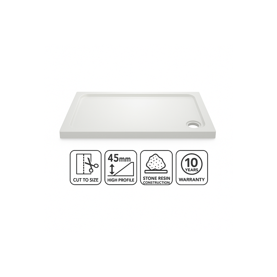 1200x800mm Rectangular Anti-Slip 45mm White Stone Resin Shower Tray – Pearl