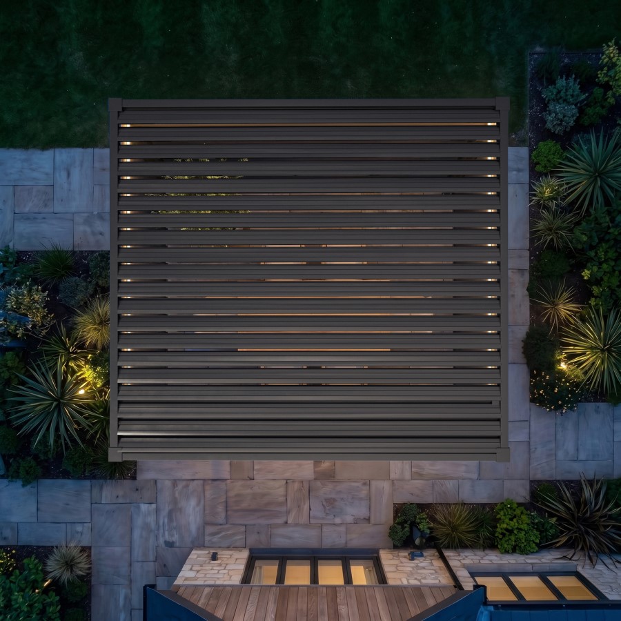 3 x 3m Heavy Duty Aluminium Charcoal Automatic Louvred Pergola with LED Lighting & 2 Textilene Side Panels