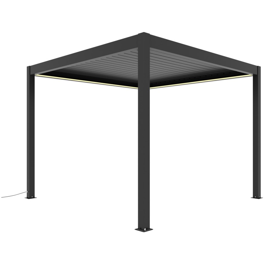 3 x 3m Heavy Duty Aluminium Charcoal Automatic Louvred Pergola with LED Lighting & 2 Textilene Side Panels