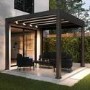 3 x 3m Heavy Duty Aluminium Charcoal Louvred Pergola with Solar LED Lighting & 2 Textilene Side Panels