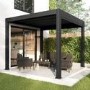 3 x 3m Heavy Duty Aluminium Charcoal Louvred Pergola with Solar LED Lighting & 2 Textilene Side Panels