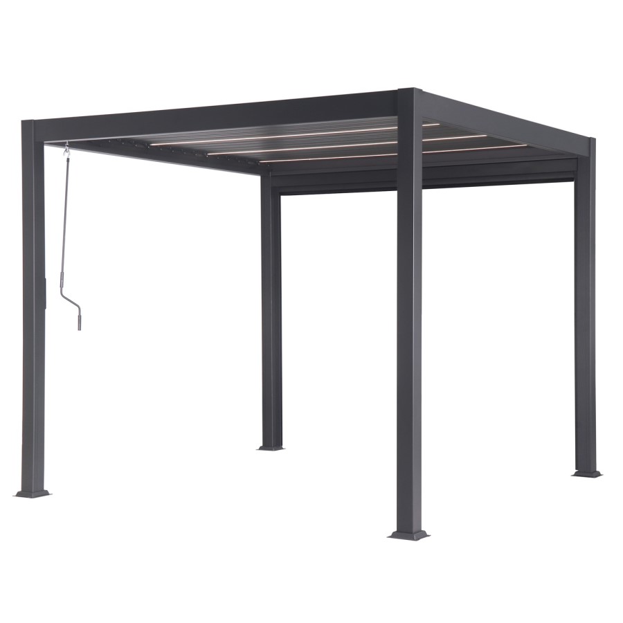 3 x 3m Heavy Duty Aluminium Charcoal Louvred Pergola with Solar LED Lighting & 2 Textilene Side Panels