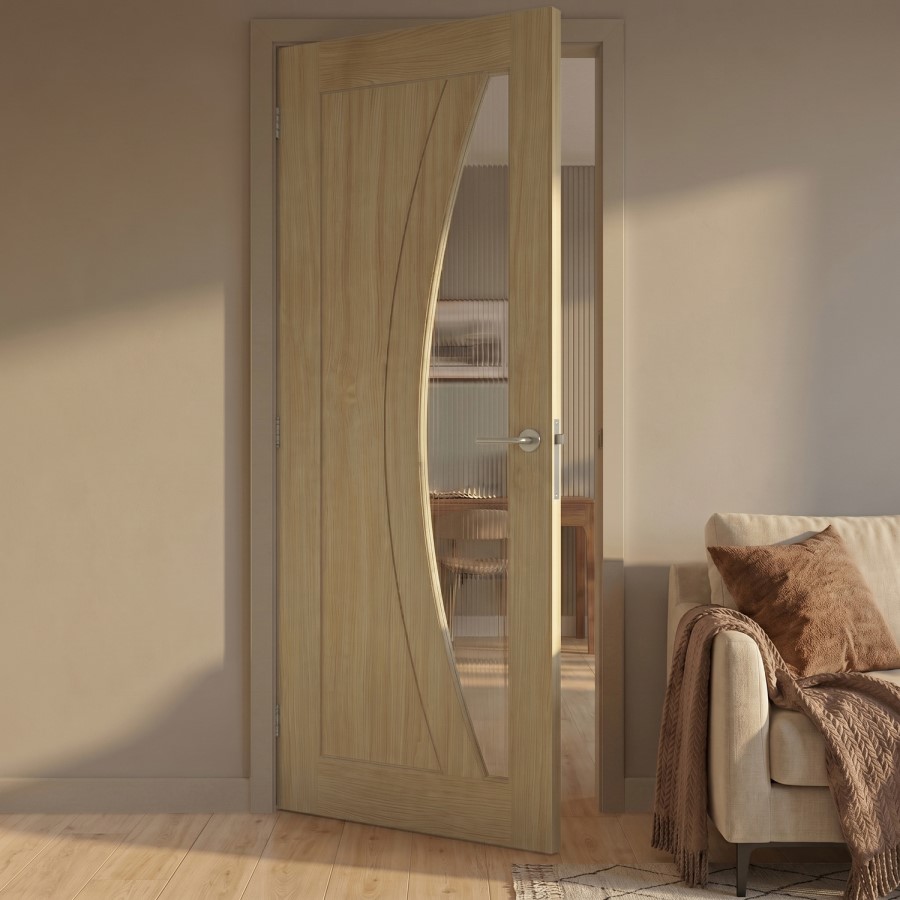 Internal Oak Glazed Door with Reeded Glass - Pre-Finished - 1981 x 762 x 35mm - Salerno - XL Joinery