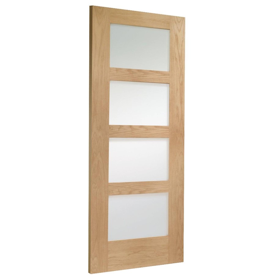 Internal Oak 4-Panel Shaker Door with Frosted Glass - Pre-Finished - 1981 x 838 x 35mm - 4 Light - XL Joinery