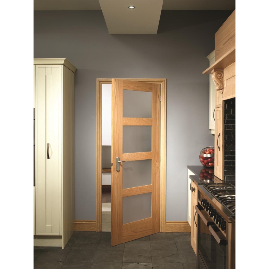 Internal Oak 4-Panel Shaker Door with Frosted Glass - Pre-Finished - 1981 x 838 x 35mm - 4 Light - XL Joinery