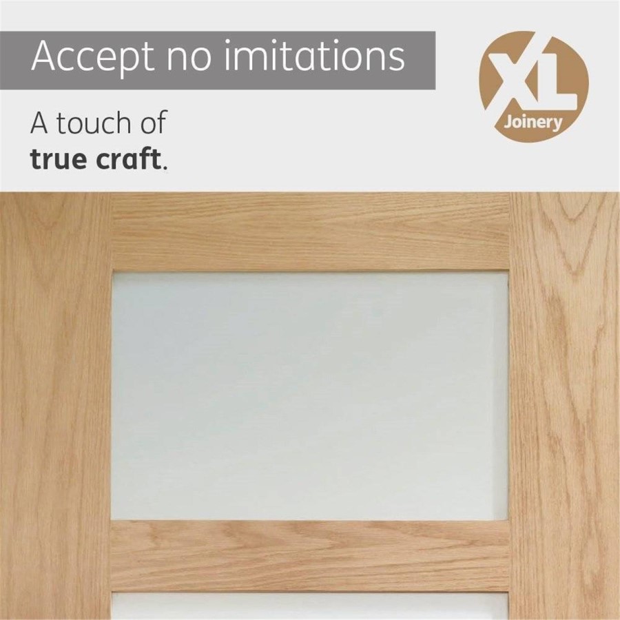 Internal Oak 4-Panel Shaker Door with Frosted Glass - Pre-Finished - 1981 x 838 x 35mm - 4 Light - XL Joinery