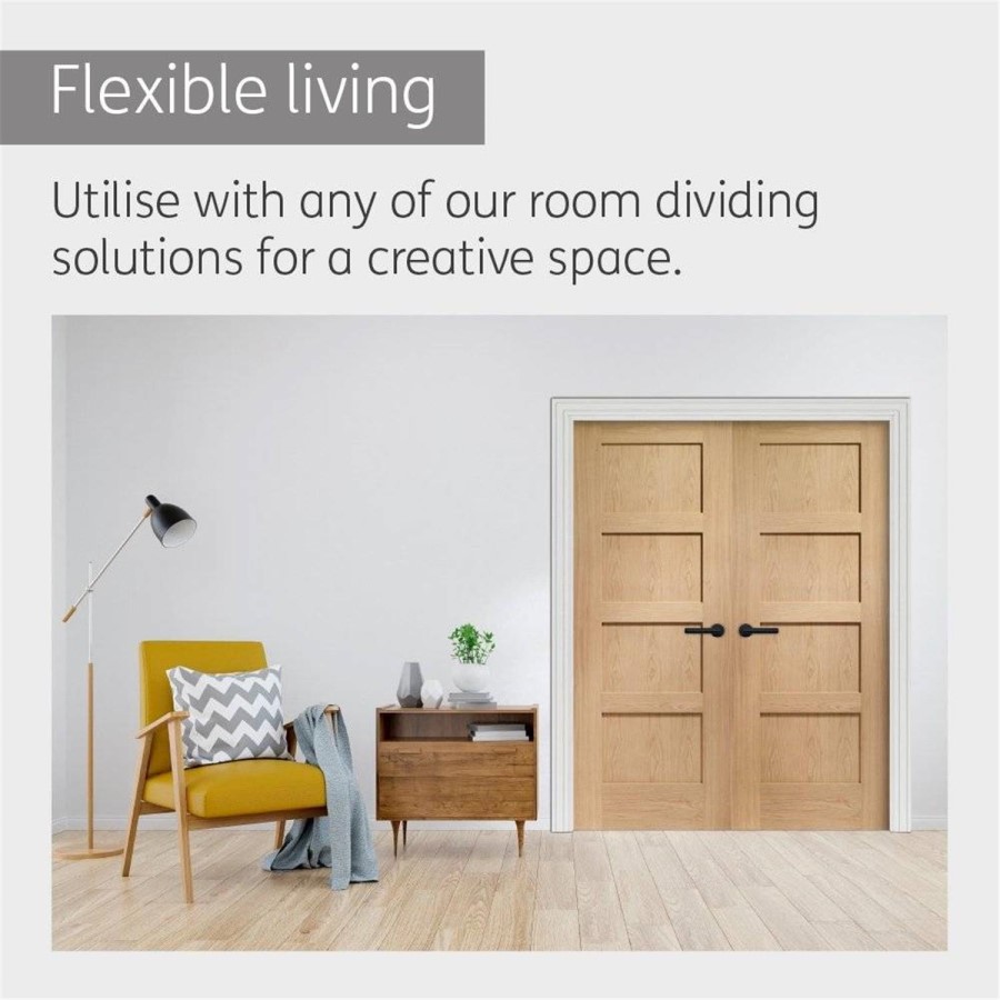 Internal Oak 4-Panel Shaker Door with Clear Glass - Pre-Finished - 2040 x 626 x 40mm - 4 Light - XL Joinery