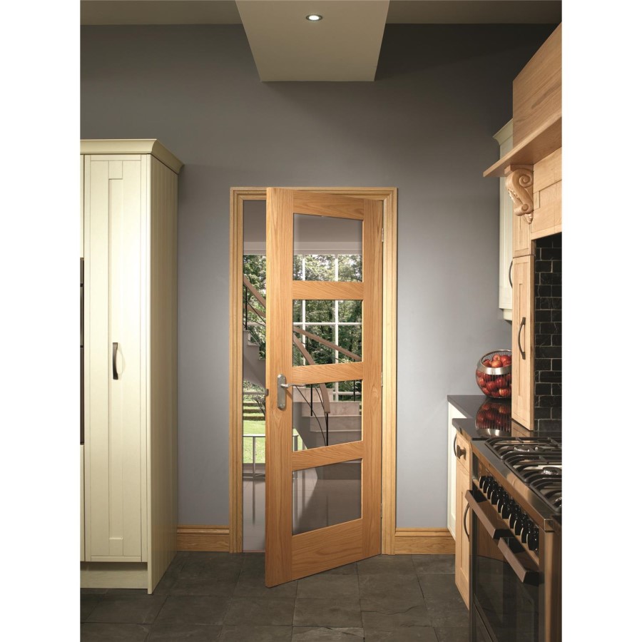 Internal Oak 4-Panel Shaker Door with Clear Glass - Pre-Finished - 2040 x 726 x 40mm - 4 Light - XL Joinery