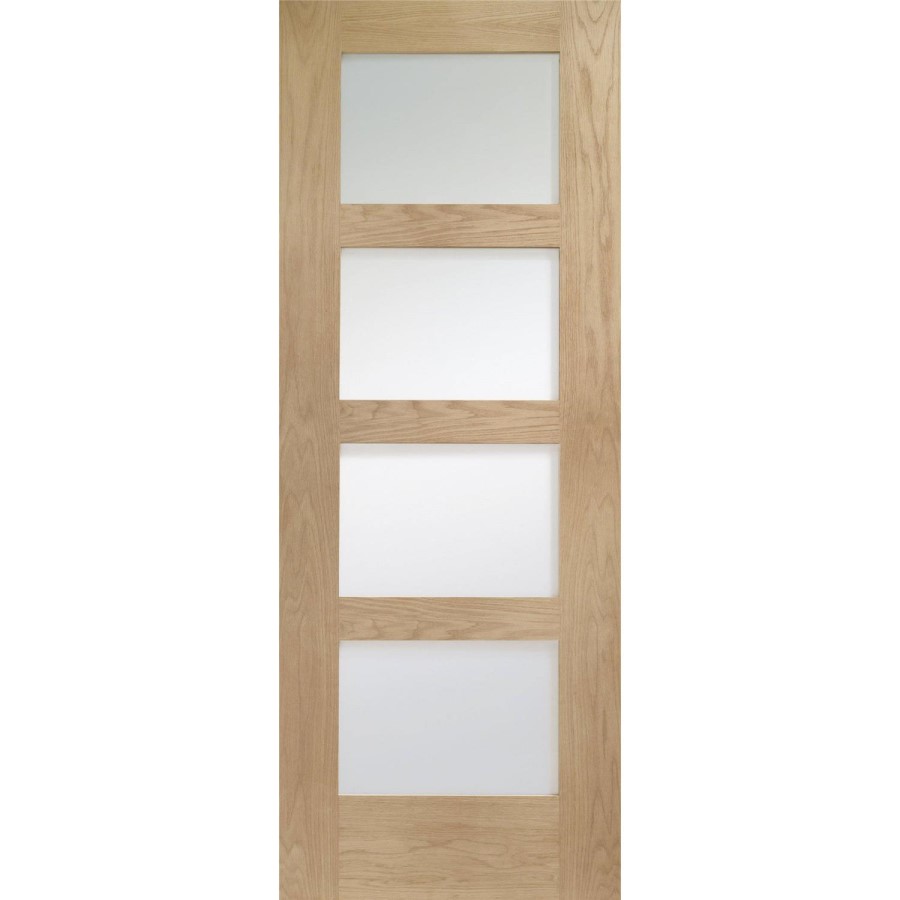 Internal Oak 4-Panel Shaker Door with Clear Glass - Pre-Finished - 2040 x 726 x 40mm - 4 Light - XL Joinery