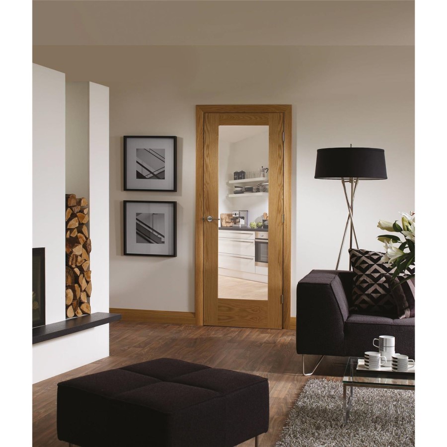 Internal Oak Fully-Glazed Door with Clear Glass - Pre-Finished - 1981 x 762 x 35mm - Pattern 10 - XL Joinery