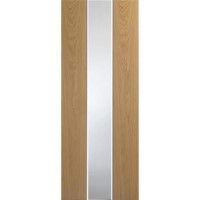 Internal White Painted Glazed Door with Frosted Glass and Oak Veneer Inlay - Pre-Finished - 1981 x 762 x 35mm - Pescara - XL Joinery