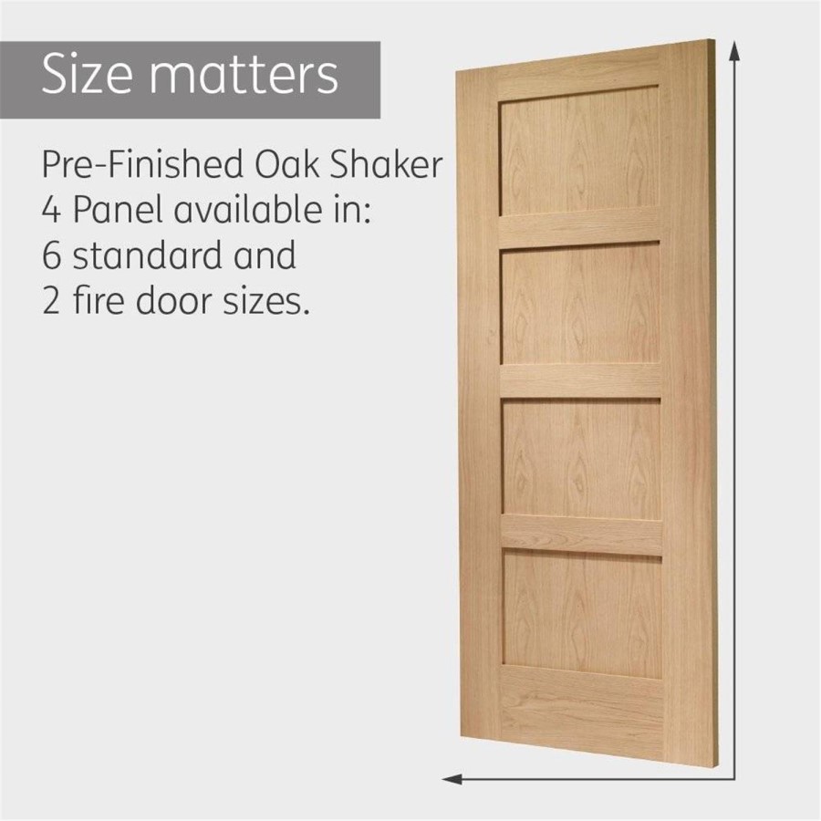 Internal Oak Pre-Finished Shaker 4-Panel Door - Pre-Finished - 1981 x 838 x 35mm - XL Joinery