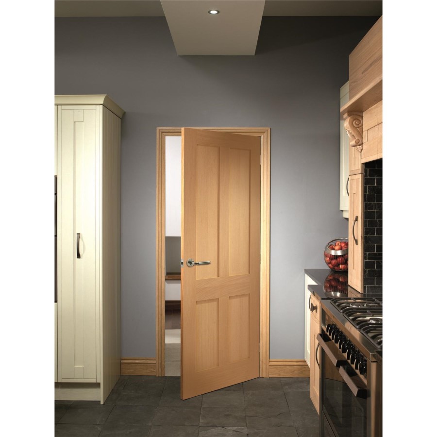 Internal Oak Victorian Shaker 4-Panel FD30 Fire Door - Pre-Finished - 1981 x 762 x 44mm - Victoria - XL Joinery