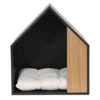 Half Open Wooden Pet House with Quilted Pillow