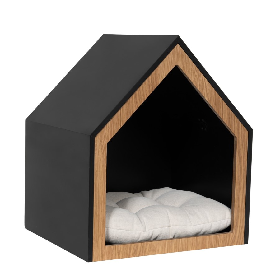 Fully Open Wooden Pet House with Quilted Pillow