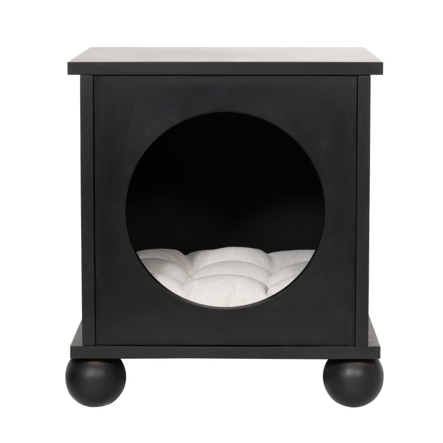 Elevated Black Indoor Pet Home Side Table with Washable Quilted Cushion