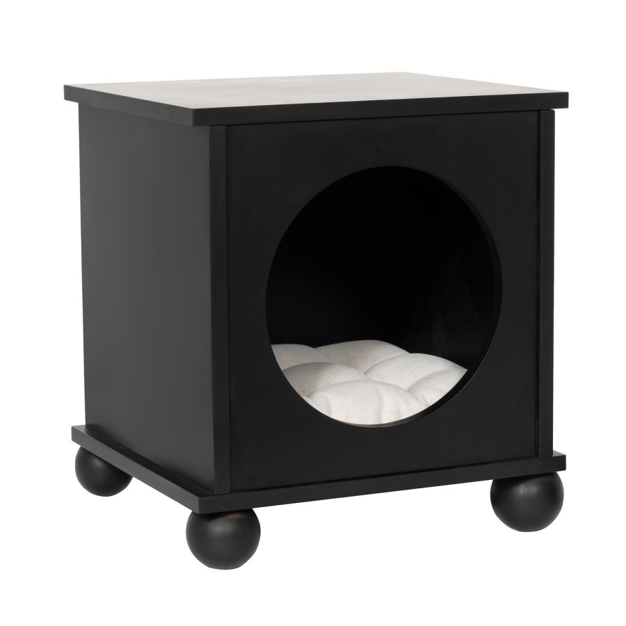 Elevated Black Indoor Pet Home Side Table with Washable Quilted Cushion