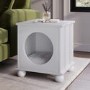 Elevated White Indoor Pet Home Side Table with Washable Quilted Cushion