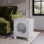 Elevated White Indoor Pet Home Side Table with Washable Quilted Cushion