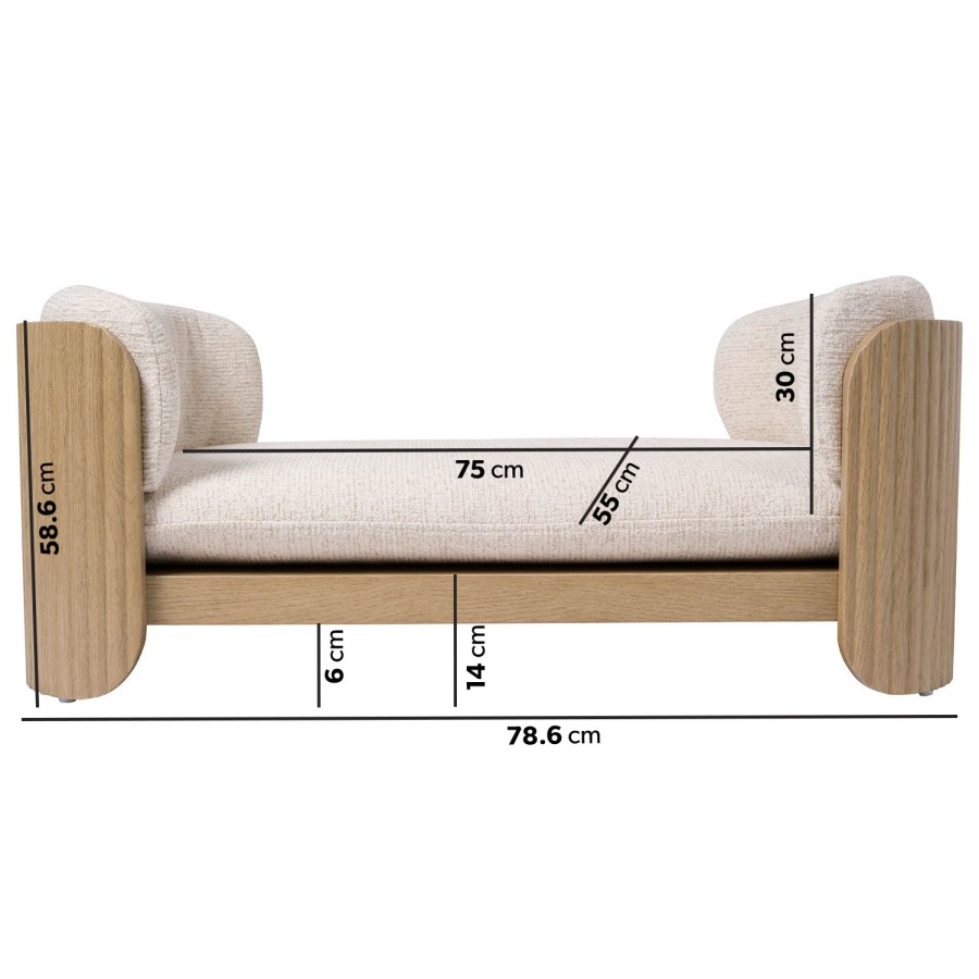 Beige Fabric Pet Bed with Oak Ribbed Sides - Washable Cover