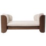 Large Beige Fabric Pet Bed with Walnut Ribbed Sides - Washable Cover