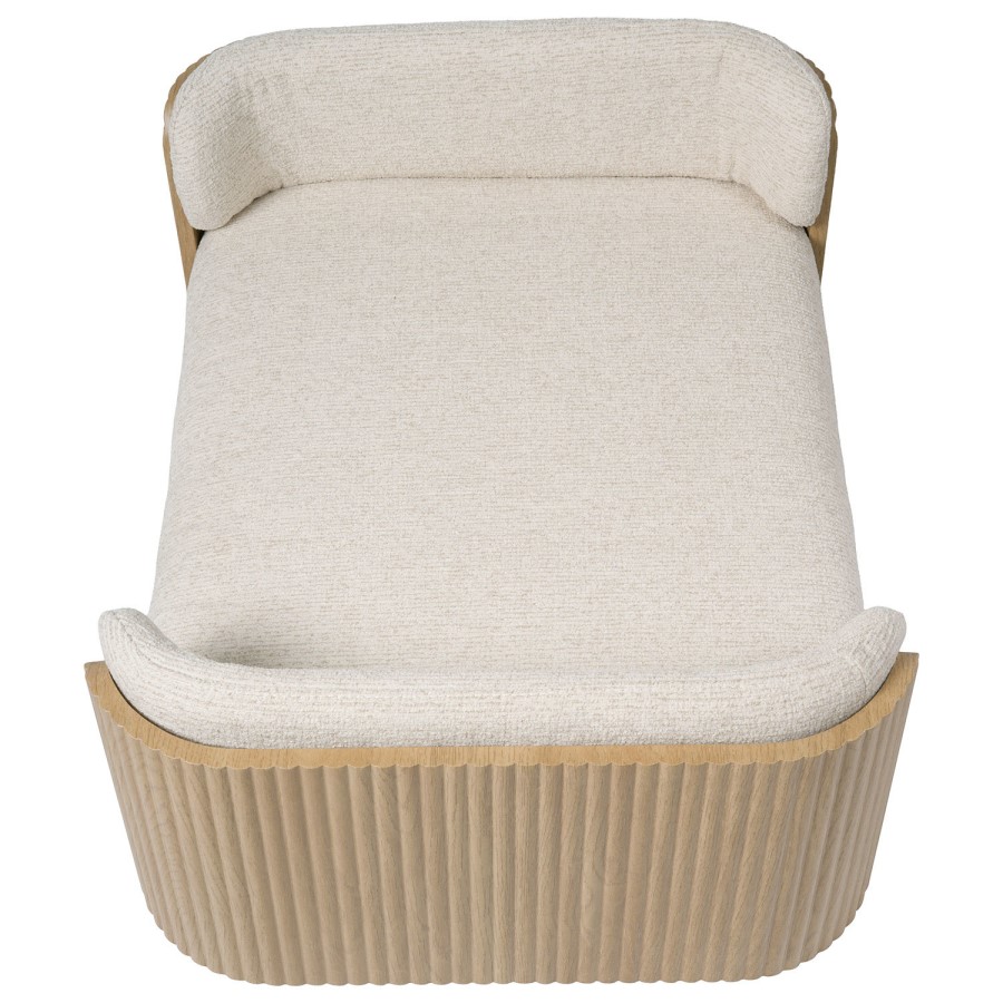 Large Beige Fabric Pet Bed with Oak Ribbed Sides - Washable Cover