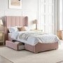 Pink Velvet Single Bed Frame with Storage Drawer - Phoebe