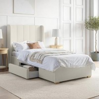 Cream Upholstered Single Bed Frame with Storage Drawer - Phoebe