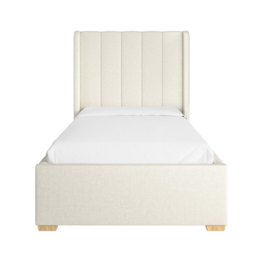 Cream Upholstered Single Bed Frame with Storage Drawer - Phoebe