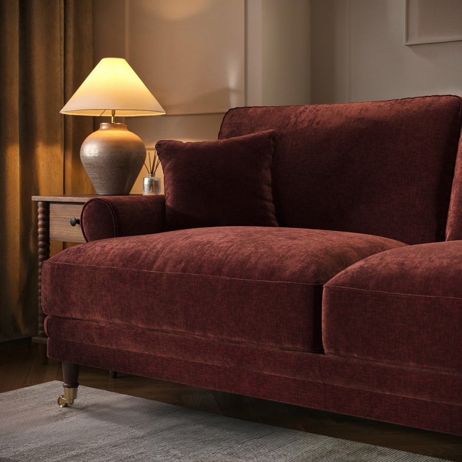 Berry Brown Chenille Feather-Filled 3 Seater Sofa - Payton Heritage