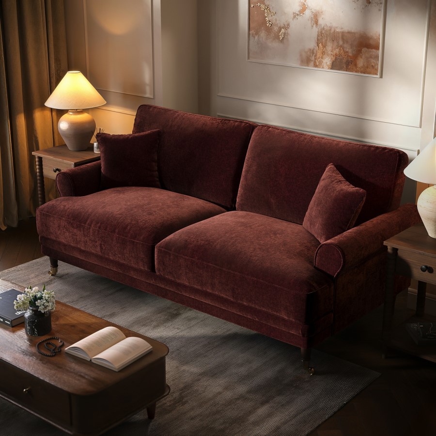 Berry Brown Chenille Feather-Filled 3 Seater Sofa - Payton Heritage
