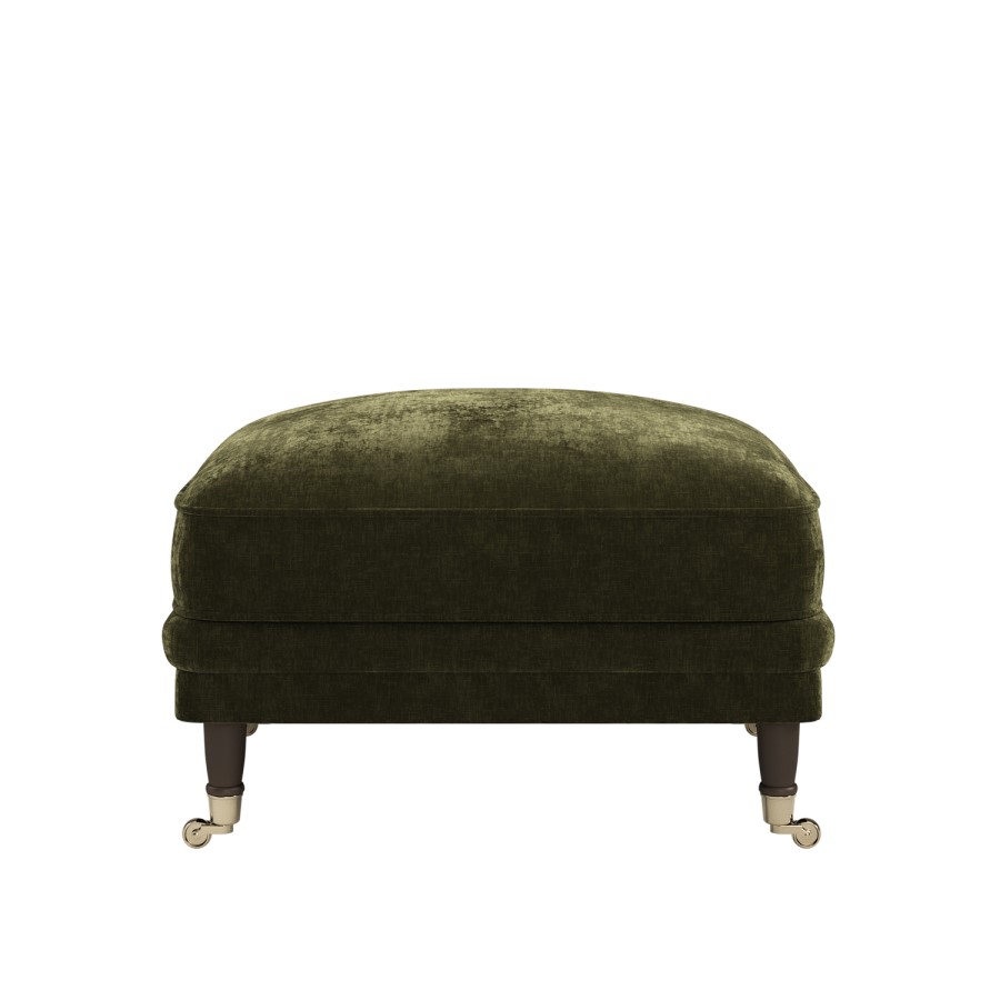 Moss Green Chenille Feather-Filled Footstool - Payton Heritage