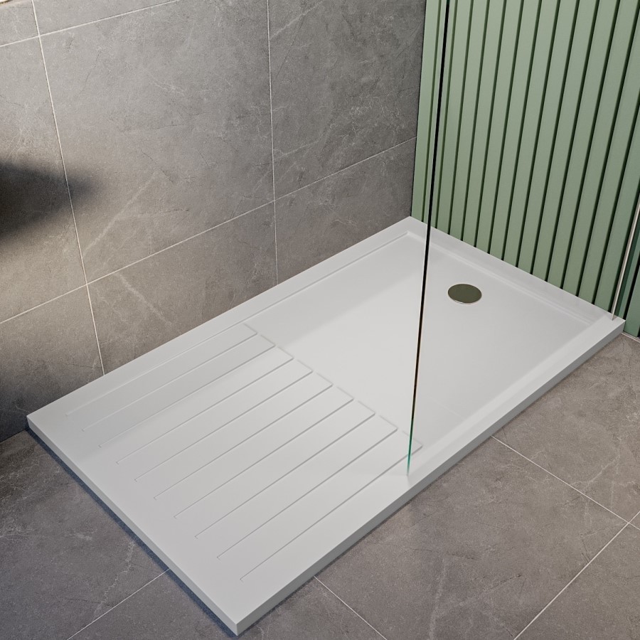 1300x900mm Rectangular Anti-Slip 40mm White Stone Resin Shower Tray – Purity