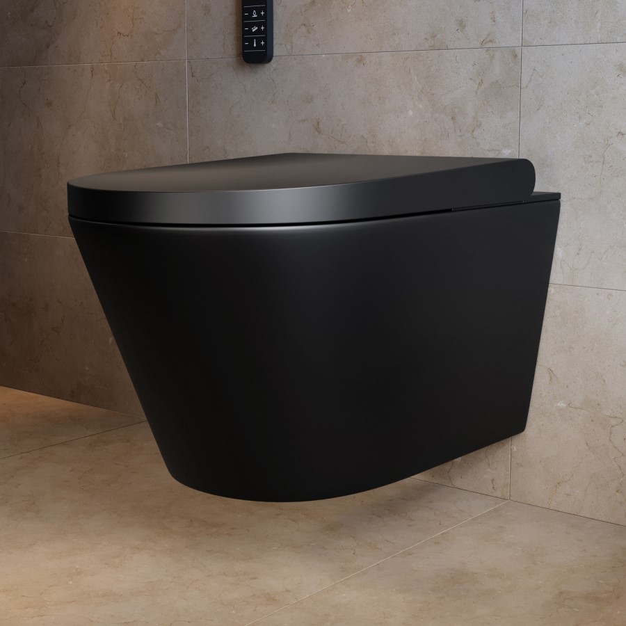 Matt Black Wall Hung Smart Bidet Japanese Toilet - Purificare