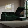 4 Seater Pull-Out Chaise Corner Sofa Bed with Storage in Dark Green Velvet - Quinn