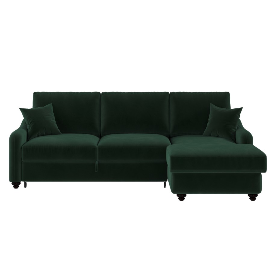 4 Seater Pull-Out Chaise Corner Sofa Bed with Storage in Dark Green Velvet - Quinn