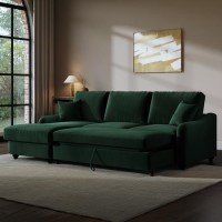 4 Seater Pull-Out Chaise Corner Sofa Bed with Storage in Dark Green Velvet - Quinn