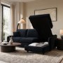 4 Seater Pull-Out Chaise Corner Sofa Bed with Storage in Navy Chenille - Quinn