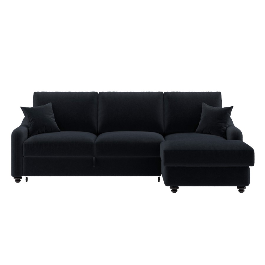 4 Seater Pull-Out Chaise Corner Sofa Bed with Storage in Navy Chenille - Quinn