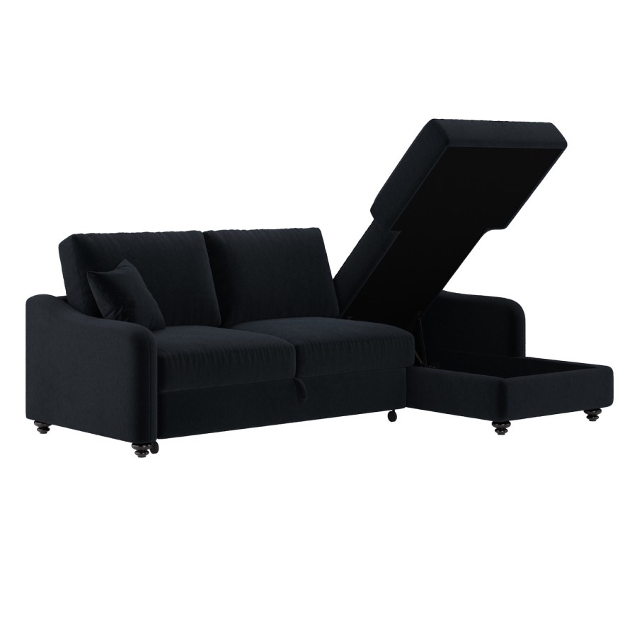 4 Seater Pull-Out Chaise Corner Sofa Bed with Storage in Navy Chenille - Quinn