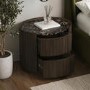 Walnut and Marble-Effect 2 Drawer Bedside Table - Raffaele