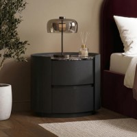 Black and Marble-Effect 2 Drawer Bedside Table - Raffaele
