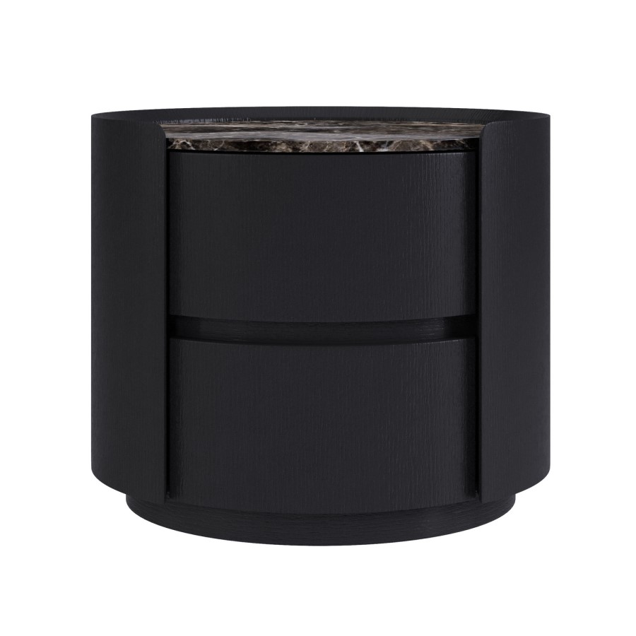 Black and Marble-Effect 2 Drawer Bedside Table - Raffaele