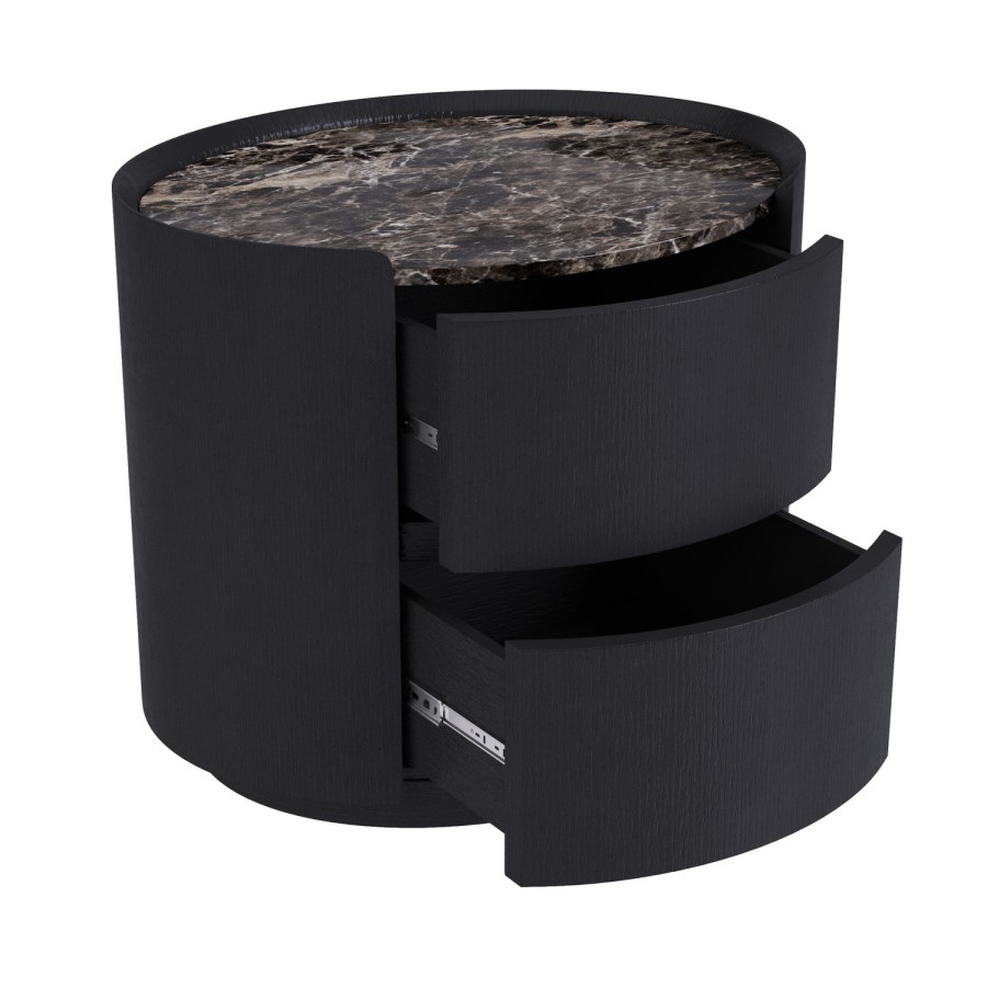 Black and Marble-Effect 2 Drawer Bedside Table - Raffaele